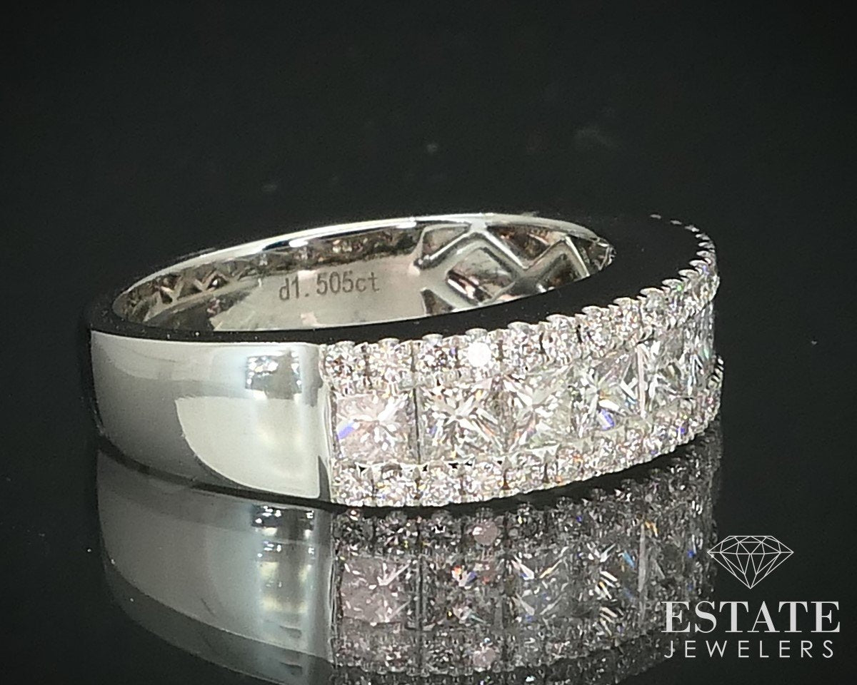 14k White Gold Natural 1.51ctw Diamond Ladies Wedding Band Ring 5.6g i15487
