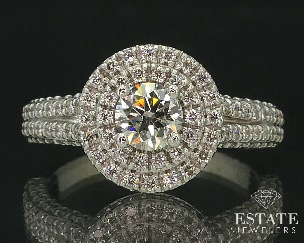 14k White Gold Halo Round Natural 1.27ctw Diamond Engagement Ring 5g i15524
