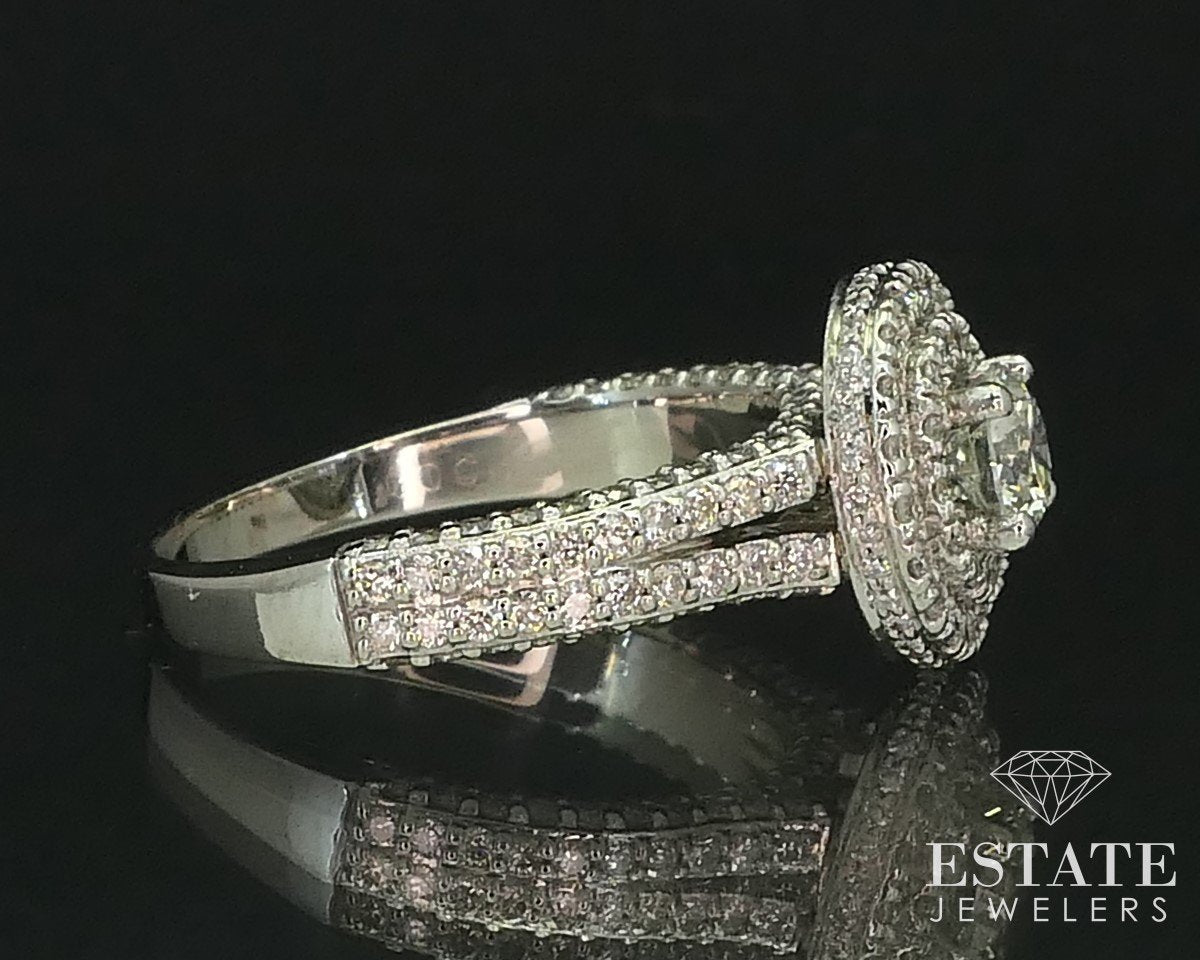 14k White Gold Halo Round Natural 1.27ctw Diamond Engagement Ring 5g i15524