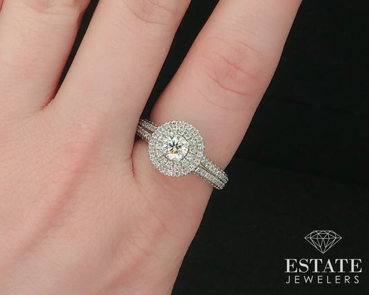 14k White Gold Halo Round Natural 1.27ctw Diamond Engagement Ring 5g i15524