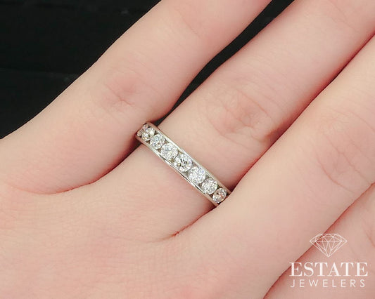 14k White Gold Natural .98ctw Diamond Ladies Wedding Band Ring 3.6g i15480