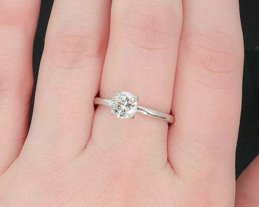 14k White Gold Round Natural 1.00ct Diamond Solitaire Engagement Ring 2g i15531
