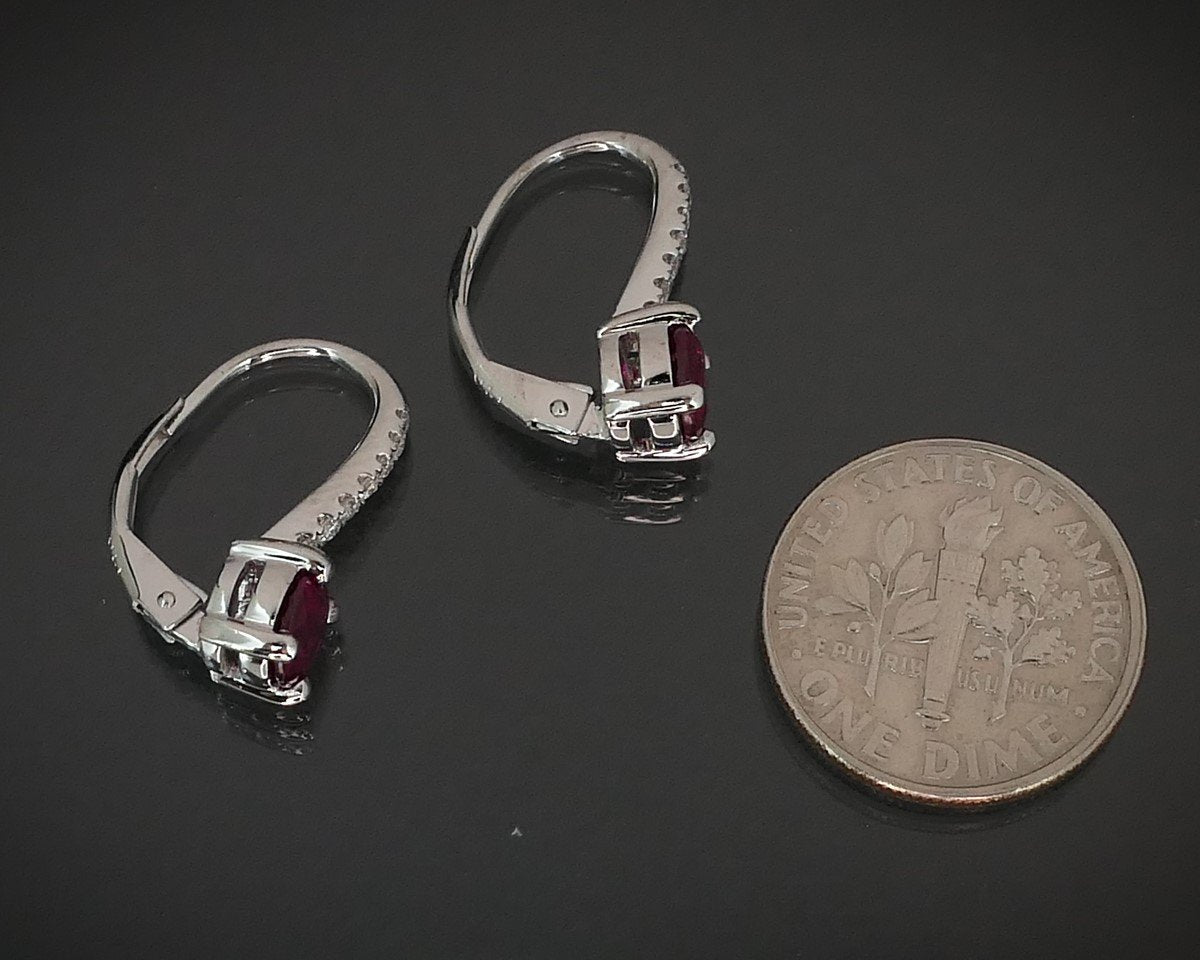 14k White Gold 1.67ctw Natural Ruby & Diamond Lever Back Earrings 3.1g i15532
