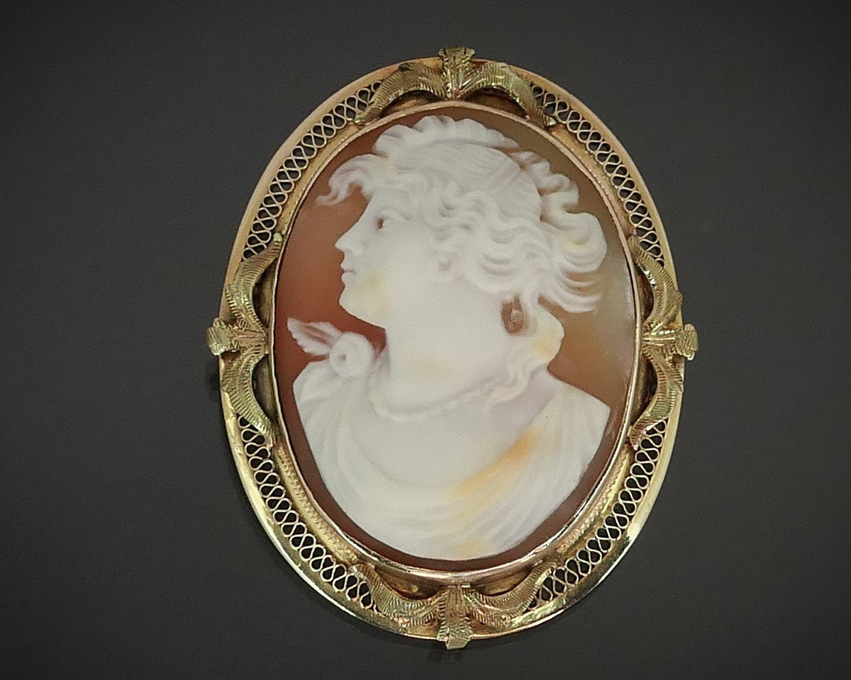 Antique Victorian 10k Yellow Gold Natural Cameo Filigree Pin Brooch 5.2g i15548
