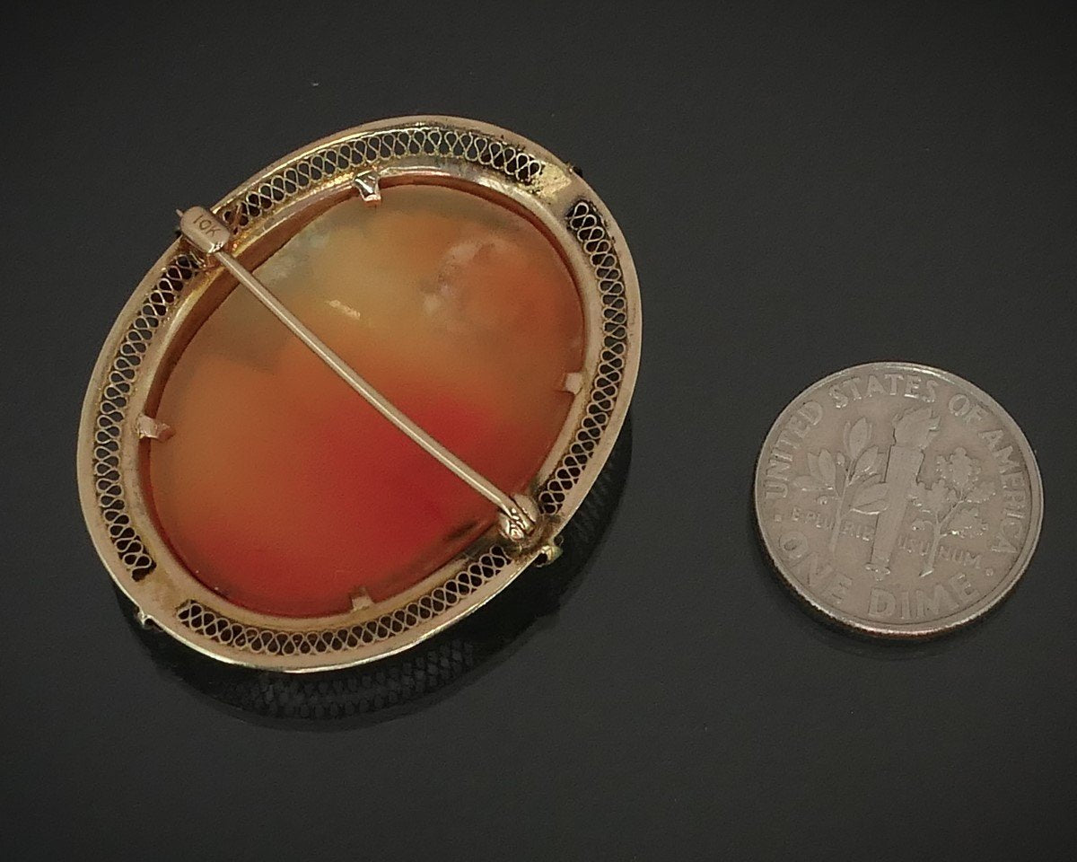 Antique Victorian 10k Yellow Gold Natural Cameo Filigree Pin Brooch 5.2g i15548