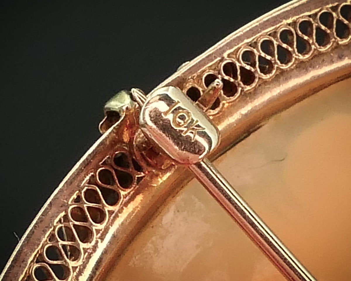 Antique Victorian 10k Yellow Gold Natural Cameo Filigree Pin Brooch 5.2g i15548