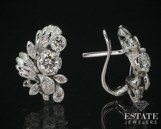 Antique 14k White Gold 1.22ctw Diamond Hinged Back Earrings 5.8g i15374