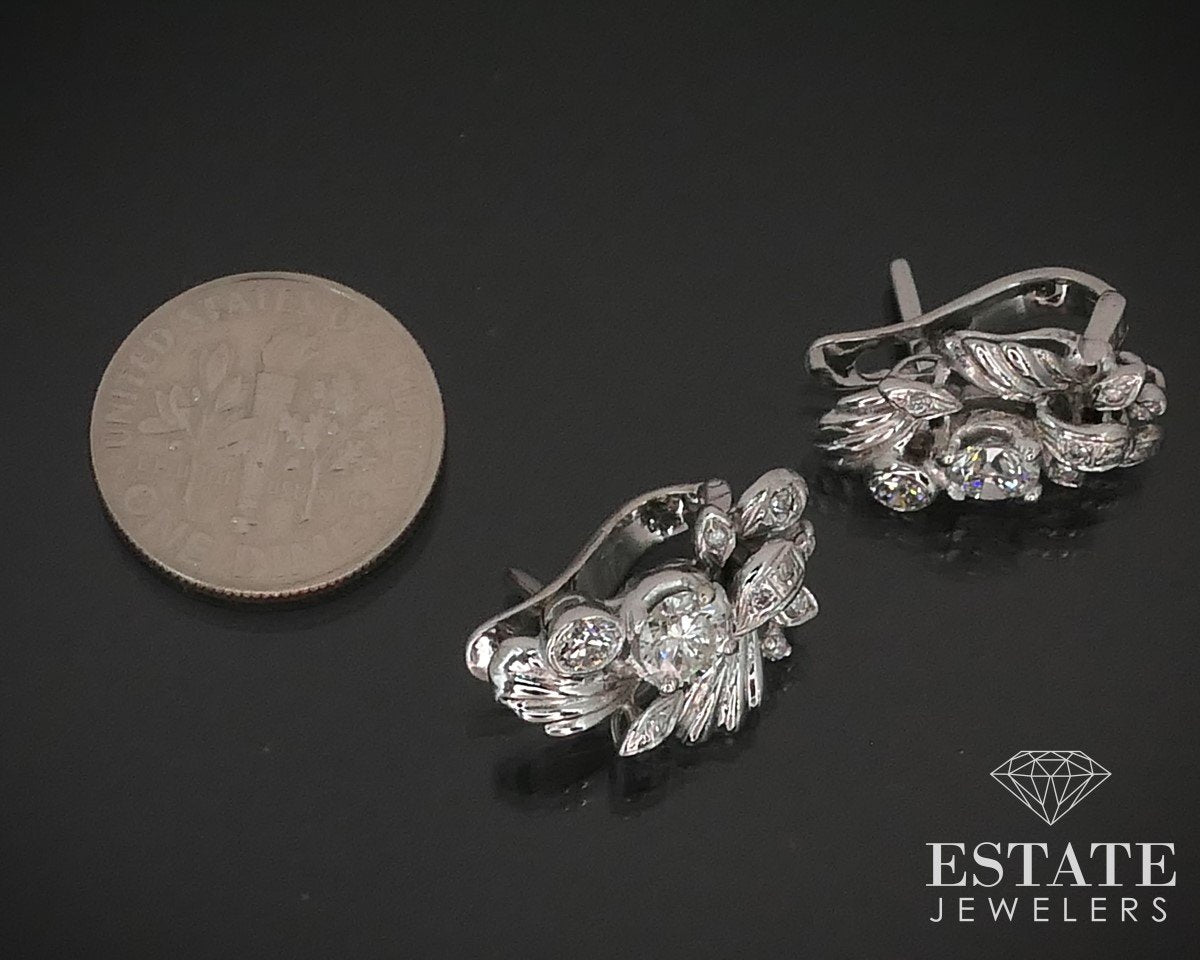 Antique 14k White Gold 1.22ctw Diamond Hinged Back Earrings 5.8g i15374