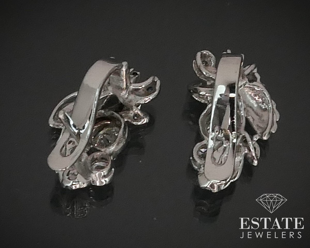 Antique 14k White Gold 1.22ctw Diamond Hinged Back Earrings 5.8g i15374