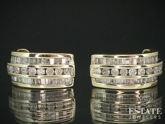 10k Yellow Gold Natural 1.50ctw Diamond J Hoop Earrings 8.3g i15583