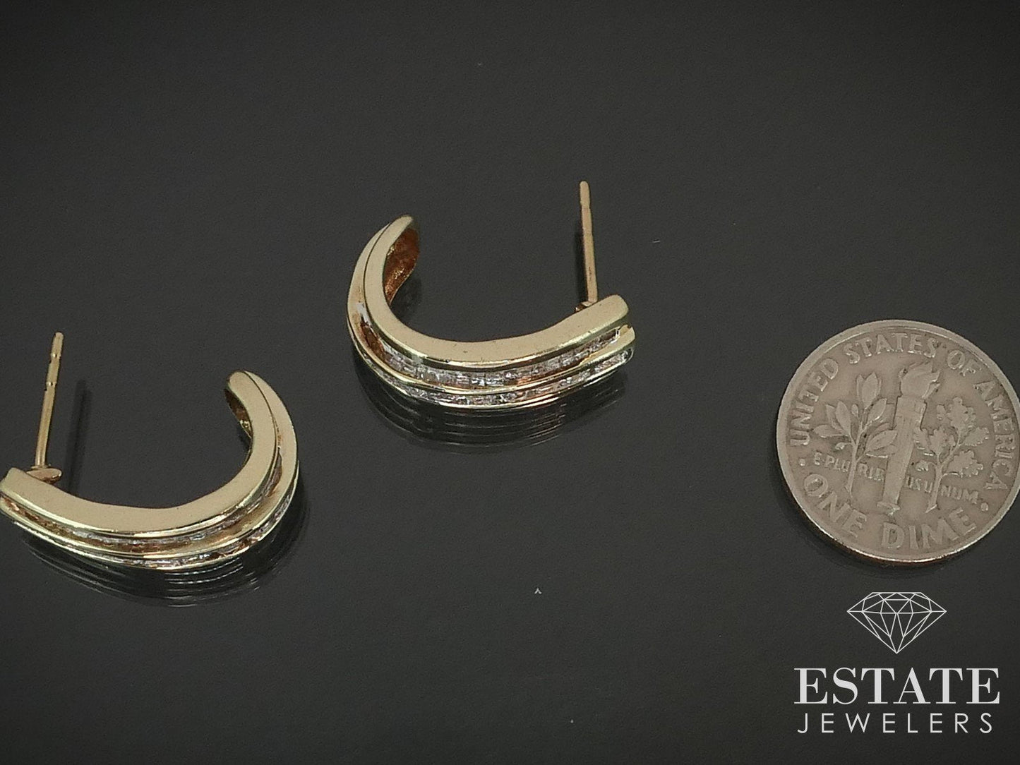 10k Yellow Gold Natural 1.50ctw Diamond J Hoop Earrings 8.3g i15583