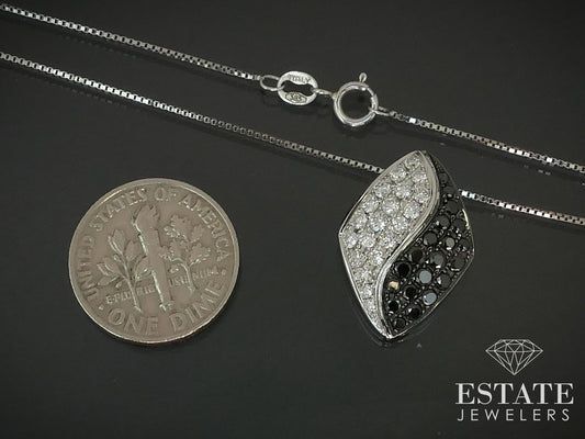 14k White Gold 1.10ctw Natural Black & White Diamond Ladies Necklace 3.9g i15572