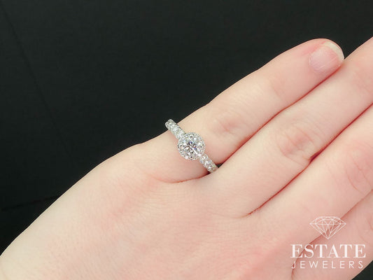 14k White Gold GIA Round Natural .88ctw Diamond Halo Engagement Ring 3g i15588
