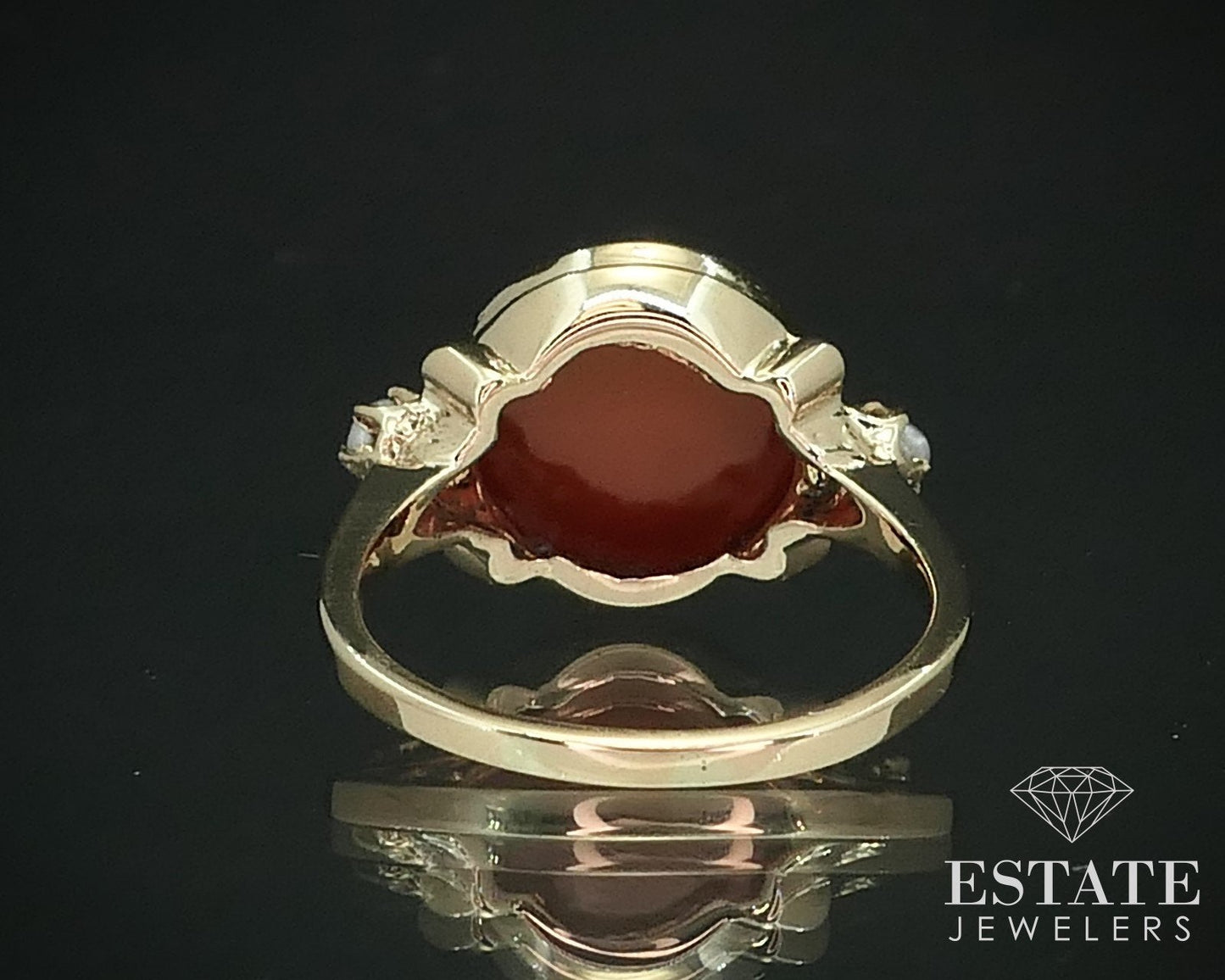 Antique 14k Yellow Gold 12mm Natural Carnelian & Seed Pearl Ring 4.5g i15622