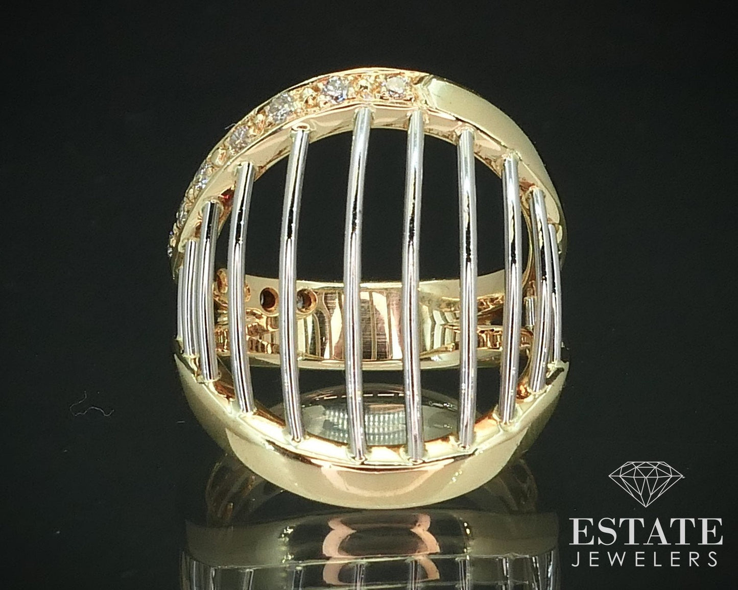 18k Yellow Gold & Platinum Natural .30ctw Diamond Open Band Ring 11.3g i15597