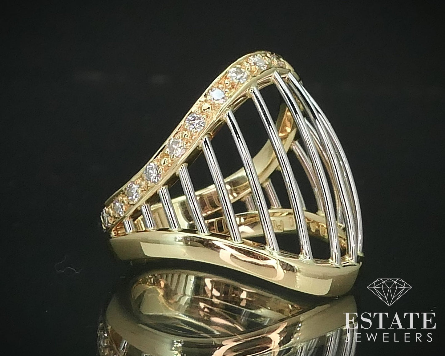 18k Yellow Gold & Platinum Natural .30ctw Diamond Open Band Ring 11.3g i15597