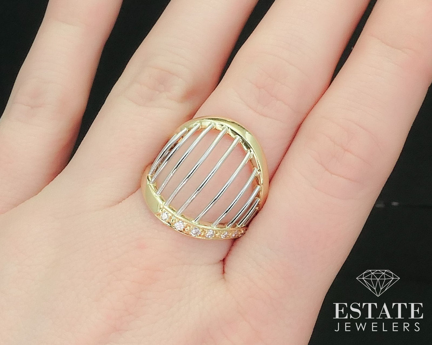 18k Yellow Gold & Platinum Natural .30ctw Diamond Open Band Ring 11.3g i15597