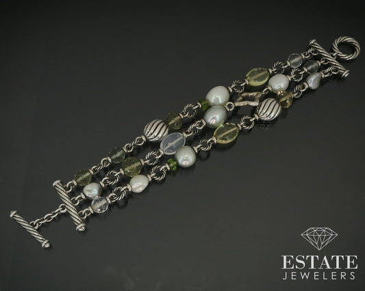 Sterling David Yurman Pearl Quatrefoil Multi Strand Chain Bracelet 59g i15614