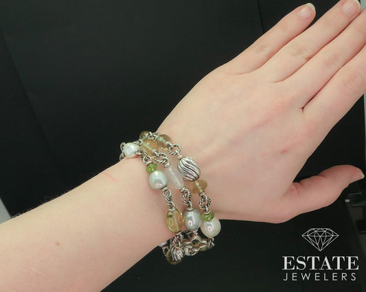 Sterling David Yurman Pearl Quatrefoil Multi Strand Chain Bracelet 59g i15614