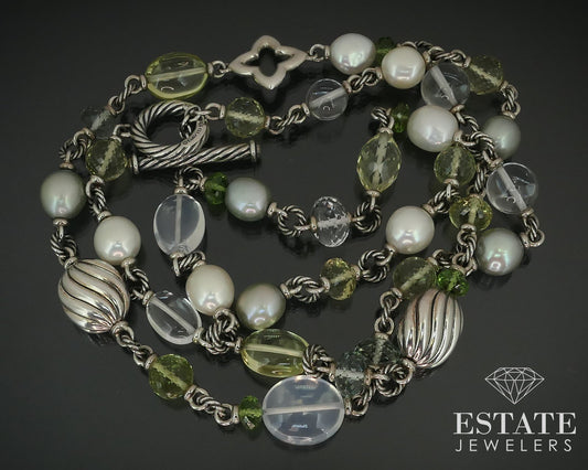 Sterling David Yurman Pearl Quatrefoil Multi Strand Chain Necklace 110g i15613