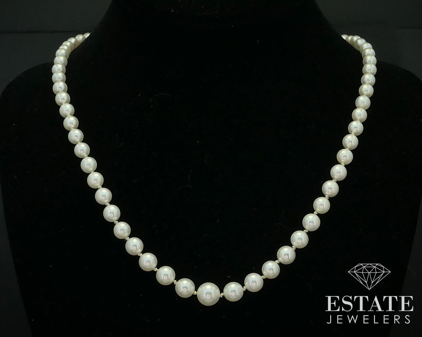 Vintage Sterling Silver Mikimoto 5-9mm Akoya Pearl Necklace 22"L i15592