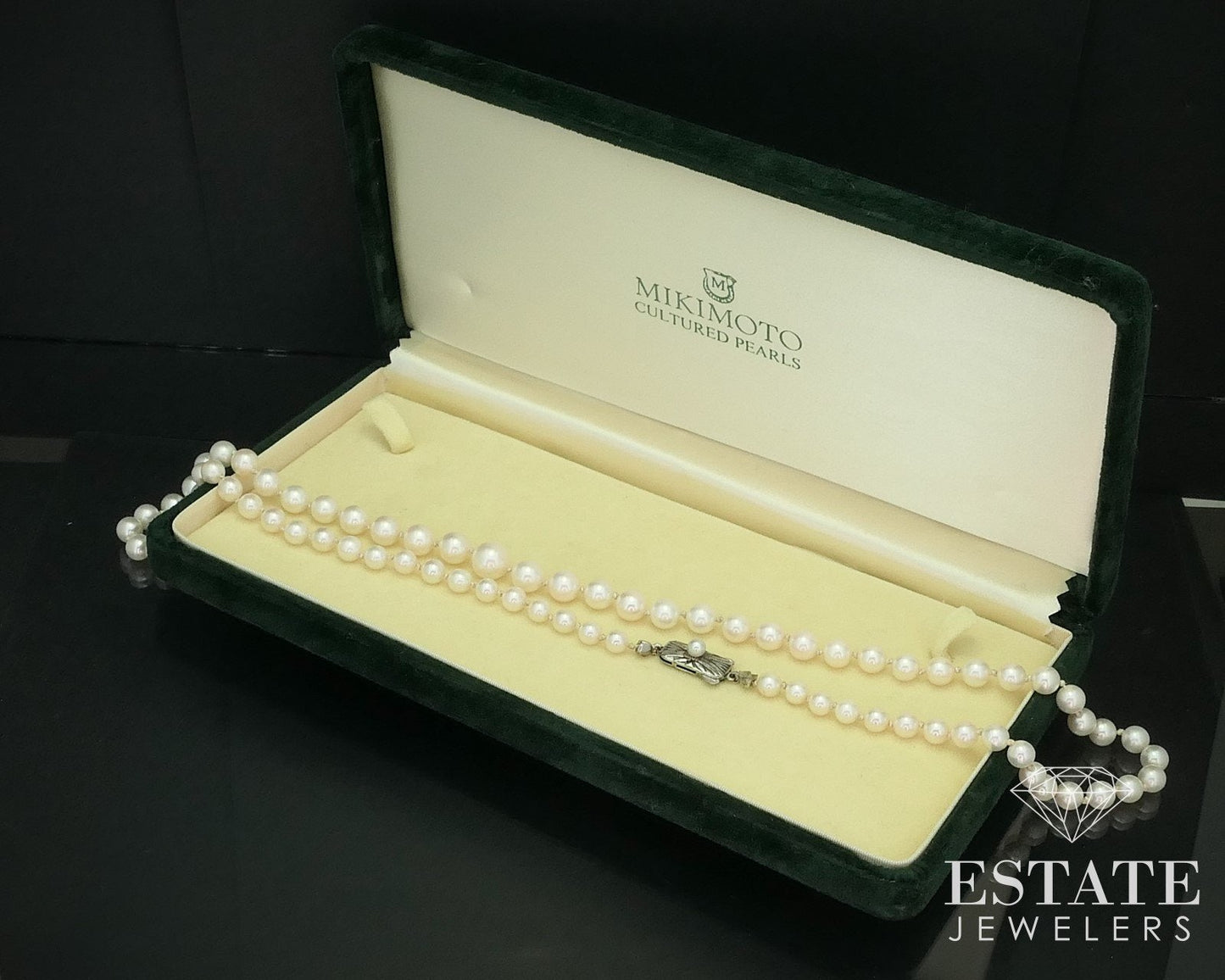 Vintage Sterling Silver Mikimoto 5-9mm Akoya Pearl Necklace 22"L i15592