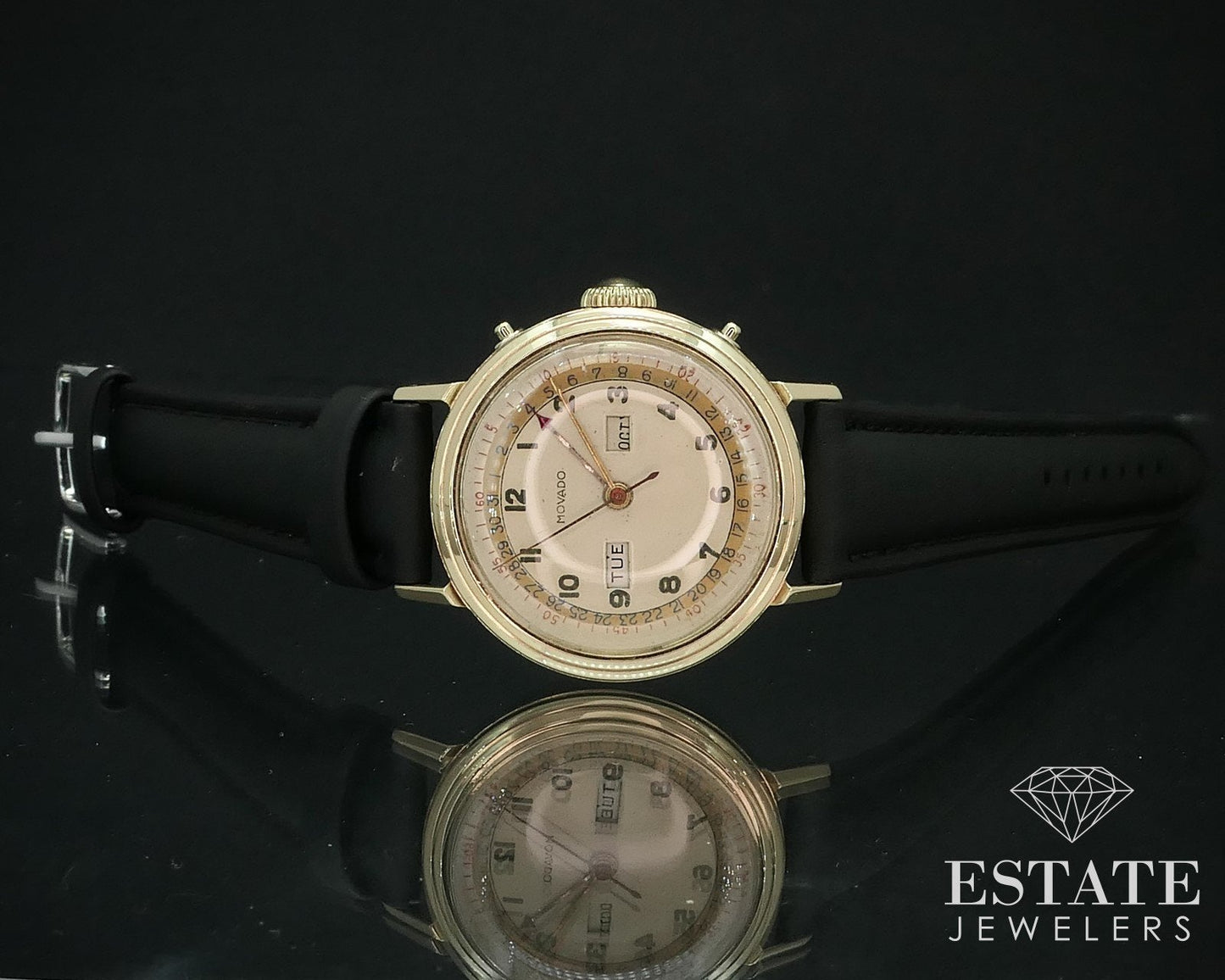 1940s 14k Gold Movado Triple Date Calendomatic 44819 Mens Watch i15646