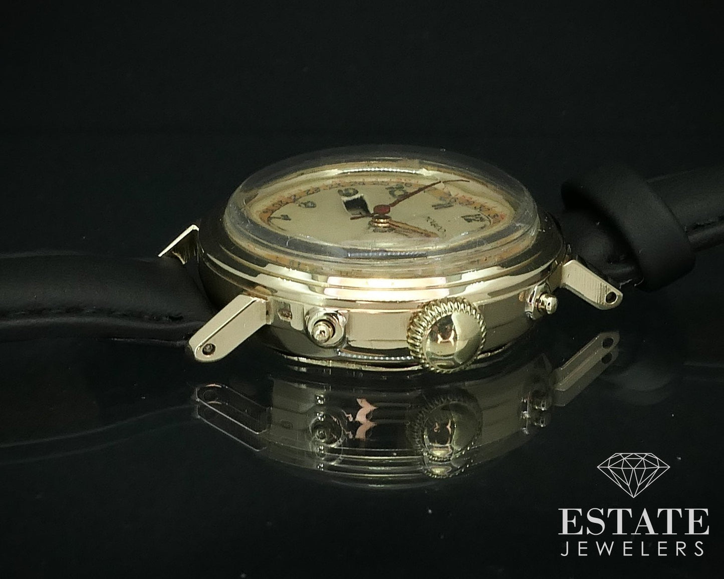 1940s 14k Gold Movado Triple Date Calendomatic 44819 Mens Watch i15646