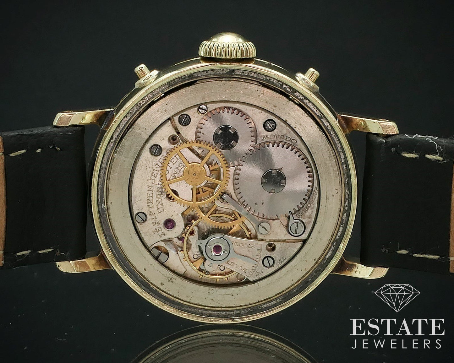1940s 14k Gold Movado Triple Date Calendomatic 44819 Mens Watch i15646