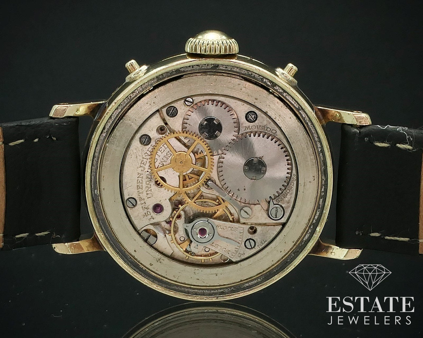 1940s 14k Gold Movado Triple Date Calendomatic 44819 Mens Watch i15646