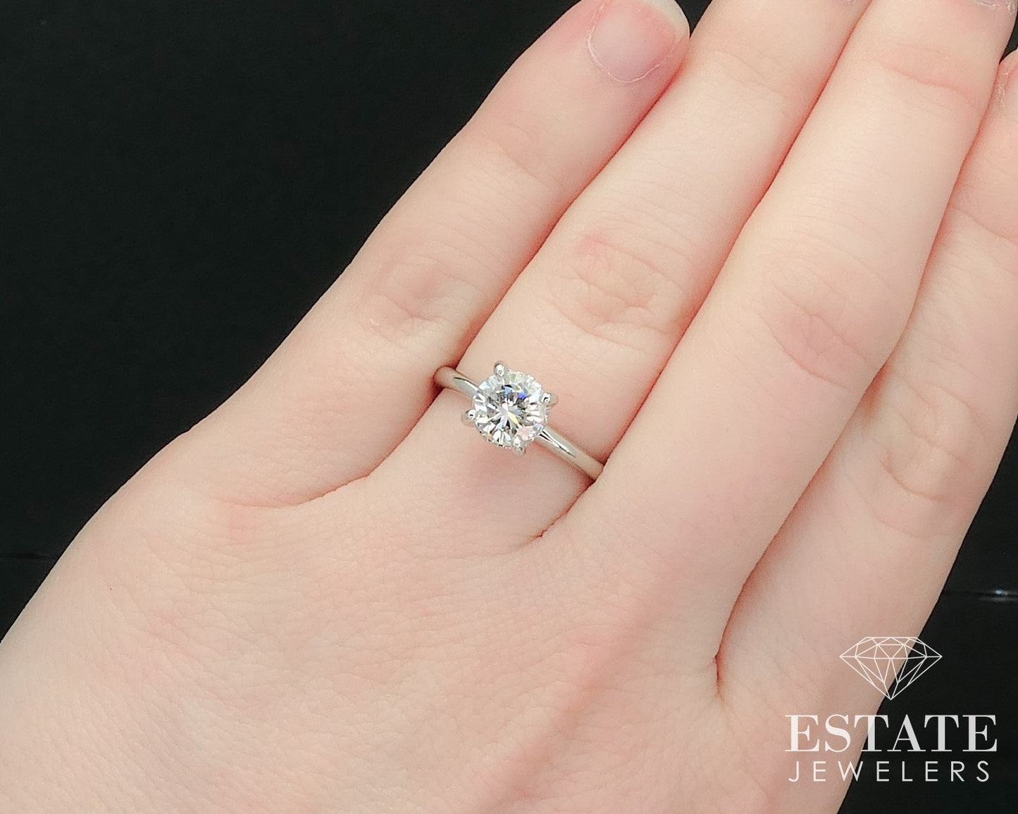 14k White Gold Round Natural .99ct Diamond Halo Engagement Ring 2.7g i15657