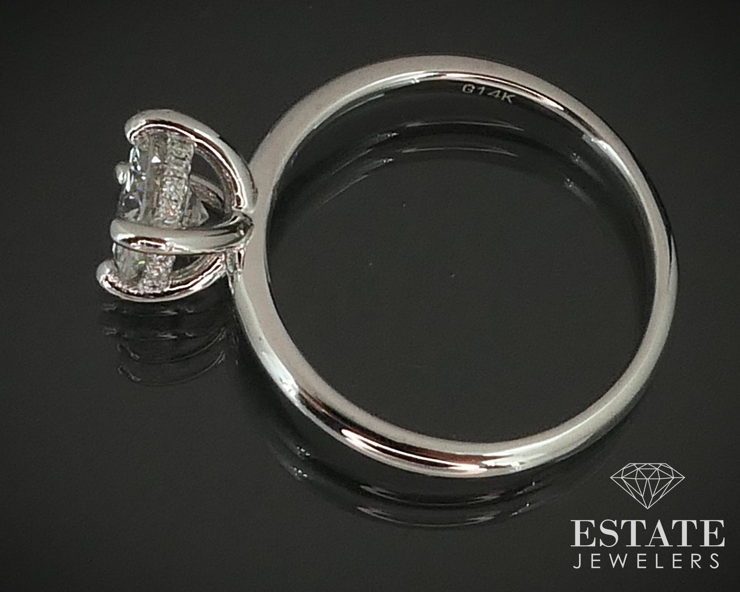14k White Gold Round Natural .99ct Diamond Halo Engagement Ring 2.7g i15657