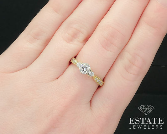 18k Yellow Gold Round Natural .95ctw Diamond Engagement Ring 3.3g i15652