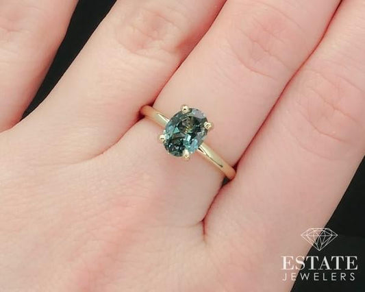 14K Yellow Gold Montana Blue Sapphire & Diamond Halo Engagement Ring i15671