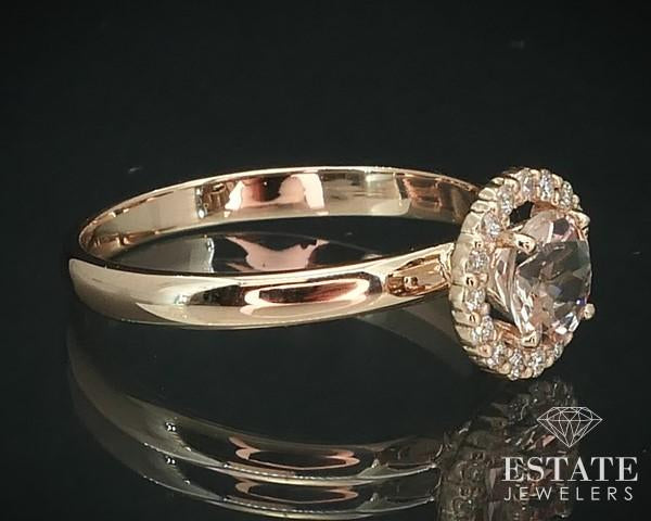 14k Rose Gold Round Natural Morganite & Diamond Halo Ring 2.4g i15666