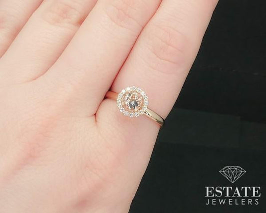 14k Rose Gold Round Natural Morganite & Diamond Halo Ring 2.4g i15666