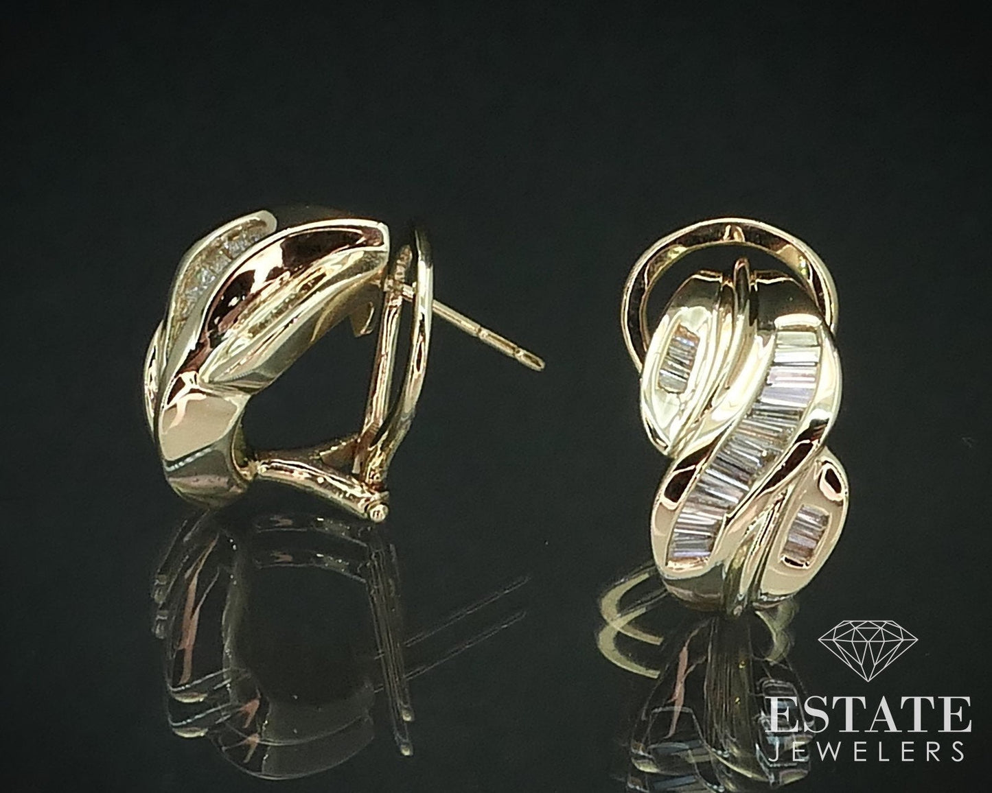 14k Yellow Gold Natural 1ctw Diamond Crossover Omega Back Earrings 7.0g i15709