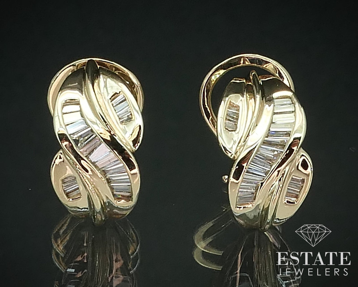 14k Yellow Gold Natural 1ctw Diamond Crossover Omega Back Earrings 7.0g i15709