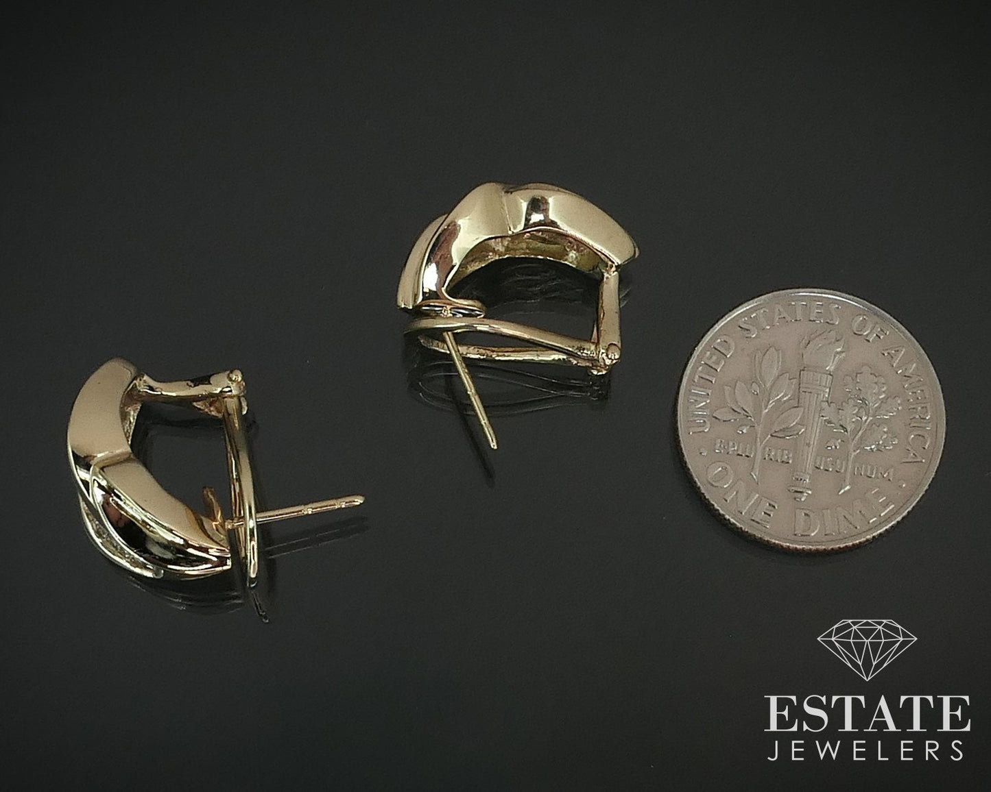 14k Yellow Gold Natural 1ctw Diamond Crossover Omega Back Earrings 7.0g i15709