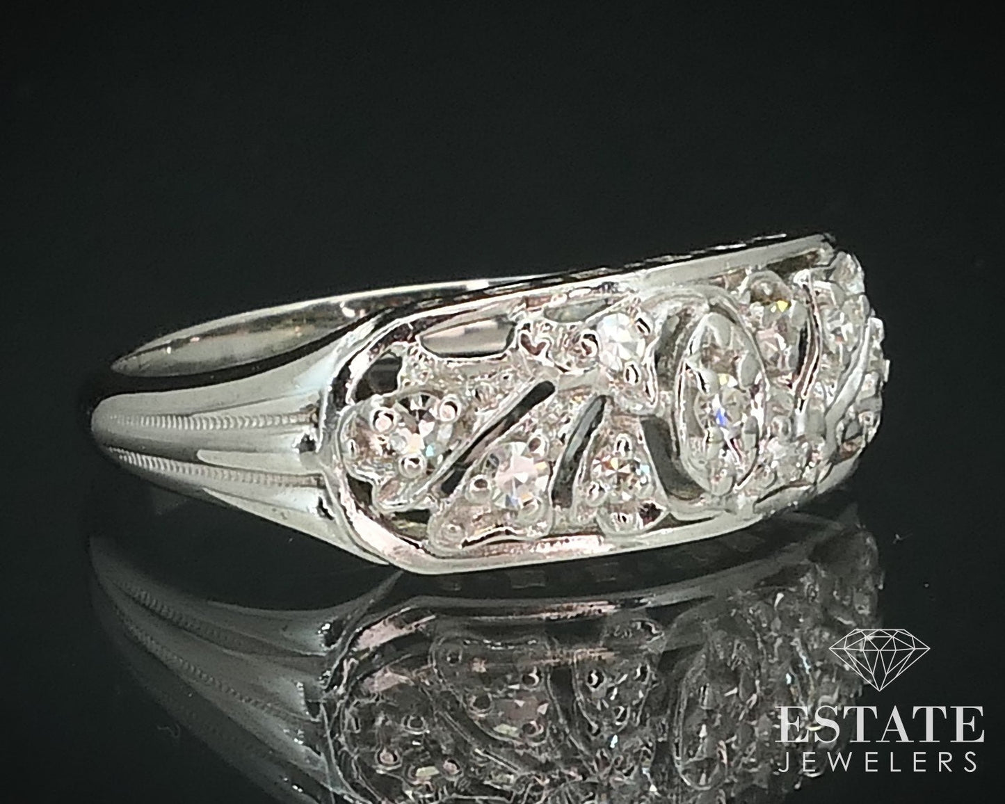 Antique 14k White Gold Natural .12ctw Diamond Ladies Band Ring 2.9g i15714