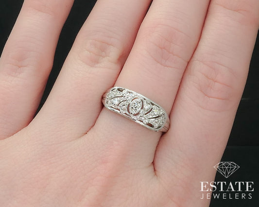 Antique 14k White Gold Natural .12ctw Diamond Ladies Band Ring 2.9g i15714