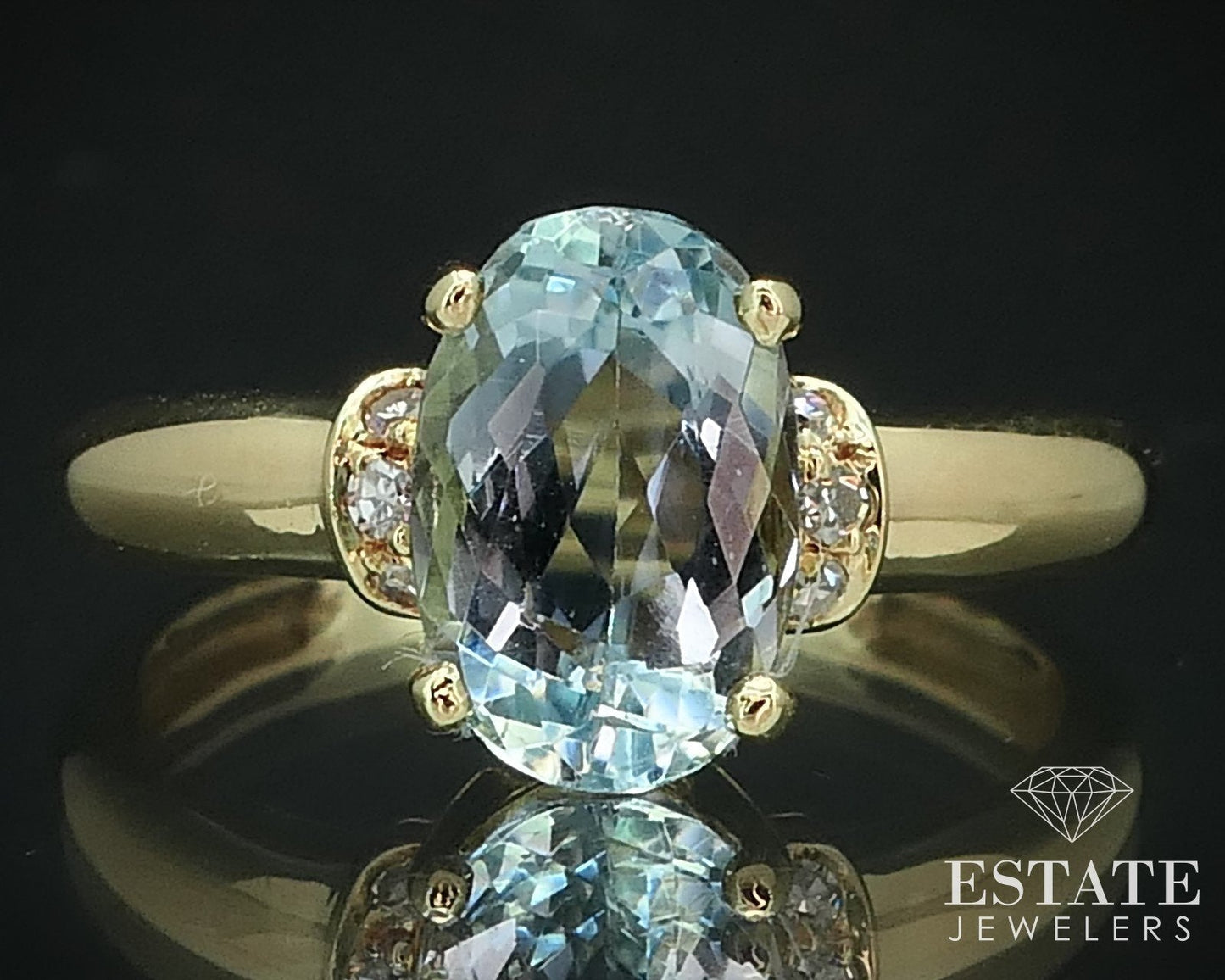 Estate 18k Yellow Gold 1.6ct Aquamarine Diamond Ladies Ring 2.9g i15715