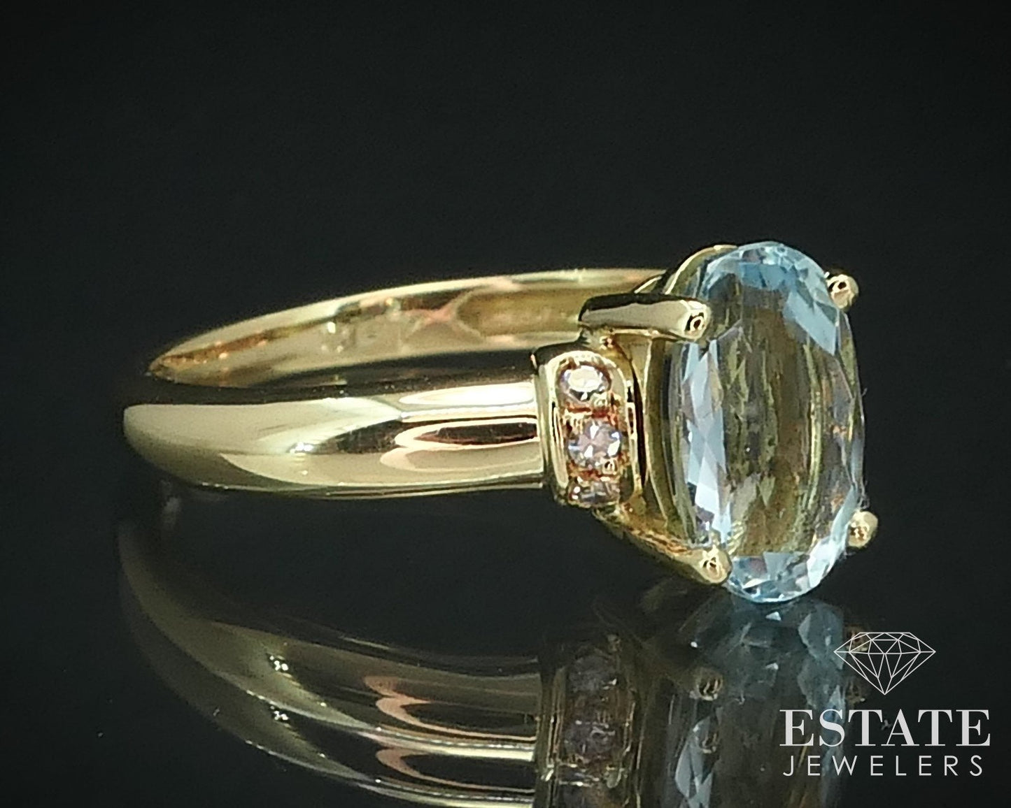 Estate 18k Yellow Gold 1.6ct Aquamarine Diamond Ladies Ring 2.9g i15715