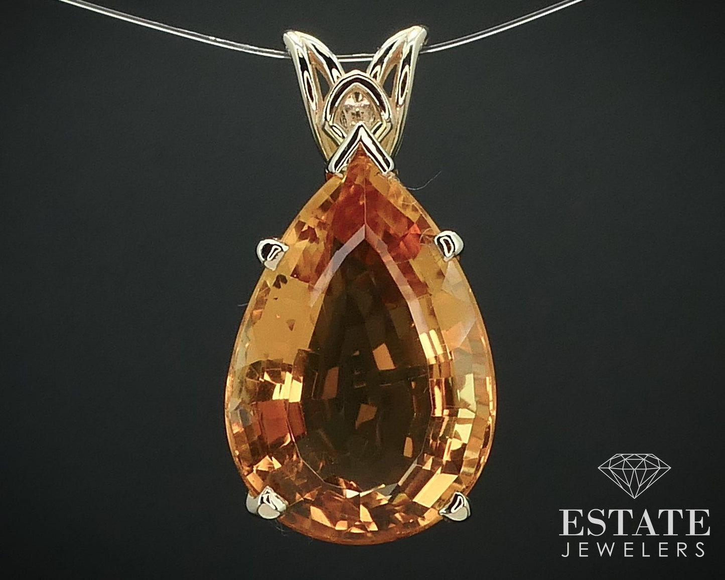Estate 14K Yellow Gold 9ct Pear Citrine Solitaire Pendant i15704