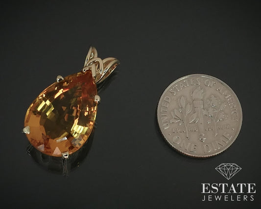 Estate 14K Yellow Gold 9ct Pear Citrine Solitaire Pendant i15704