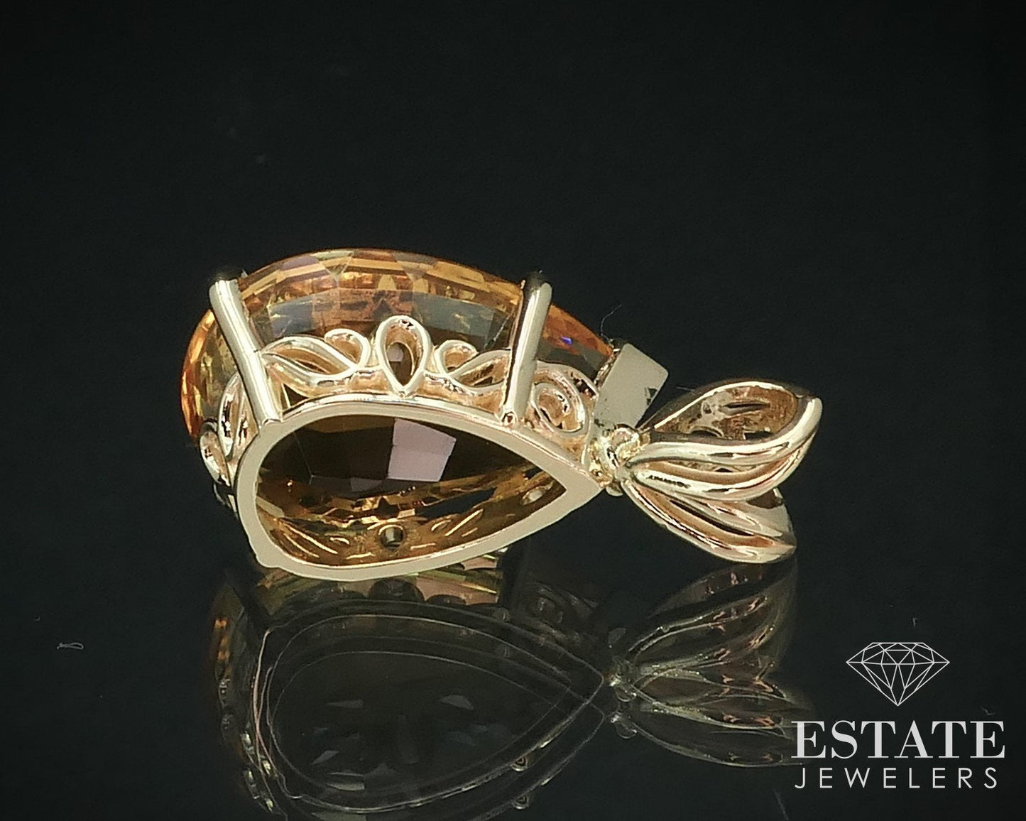 Estate 14K Yellow Gold 9ct Pear Citrine Solitaire Pendant i15704