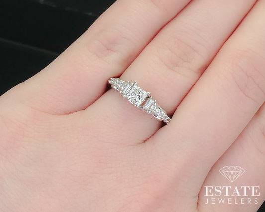 14k White Gold Princess Natural .70ctw Diamond Engagement Ring 2.8g i15739