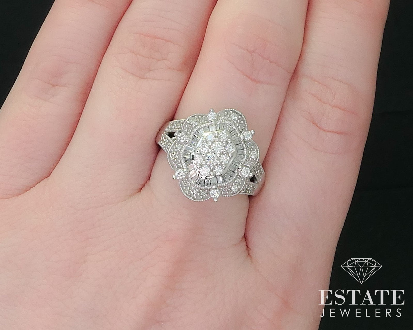 14k White Gold Natural .75ctw Diamond Cluster Engagement Ring 7.2g i15732