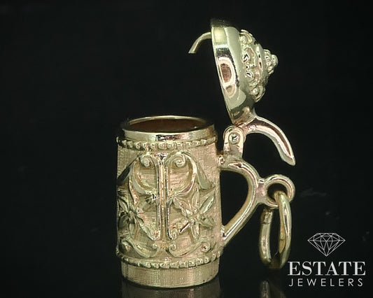 Vintage 14k Yellow Gold Dimensional Movable Beer Stein Charm 3.1g i15729