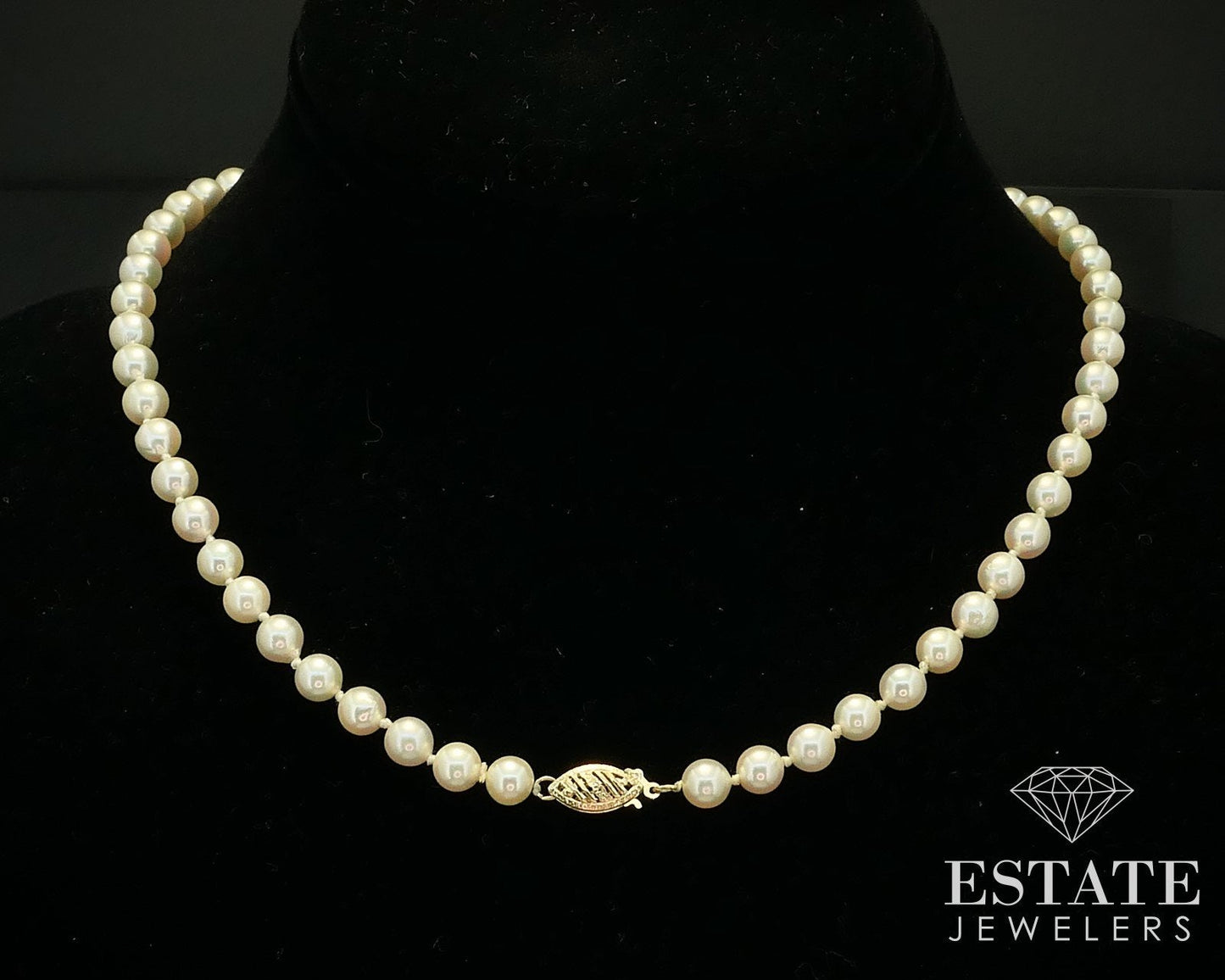 Vintage 14k Yellow Gold 5.7mm Cultured Pearl Ladies Necklace 16"L i15743